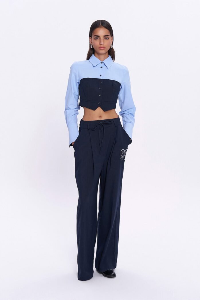 Number Embroidery Detailed High Waist Trousers - Image 2