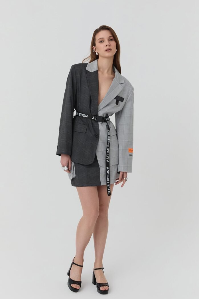 Double-Tone Waist Belted Blazer - Image 3