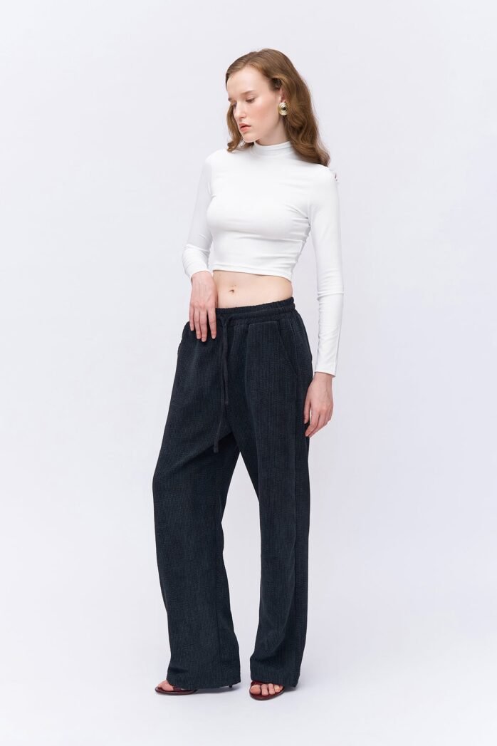 Elastic Waist Velvet Trousers - Image 2