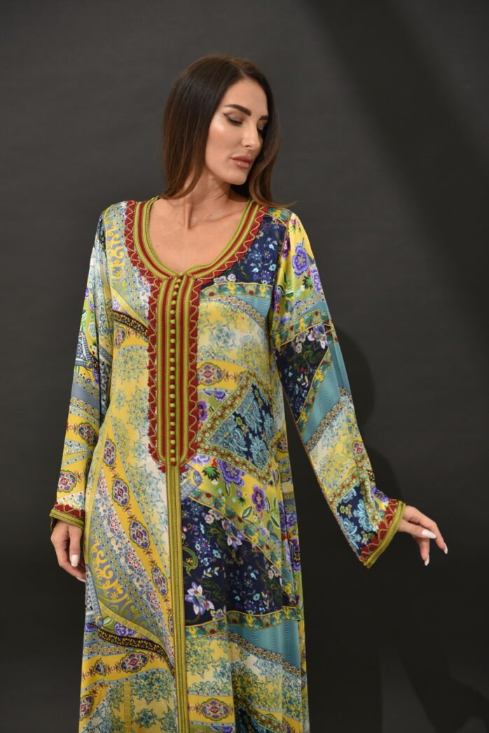 One-piece Natural Silk Kaftan-Yellow - Image 3