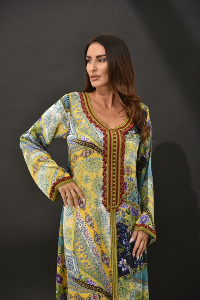 One-piece Natural Silk Kaftan-Yellow - Image 4