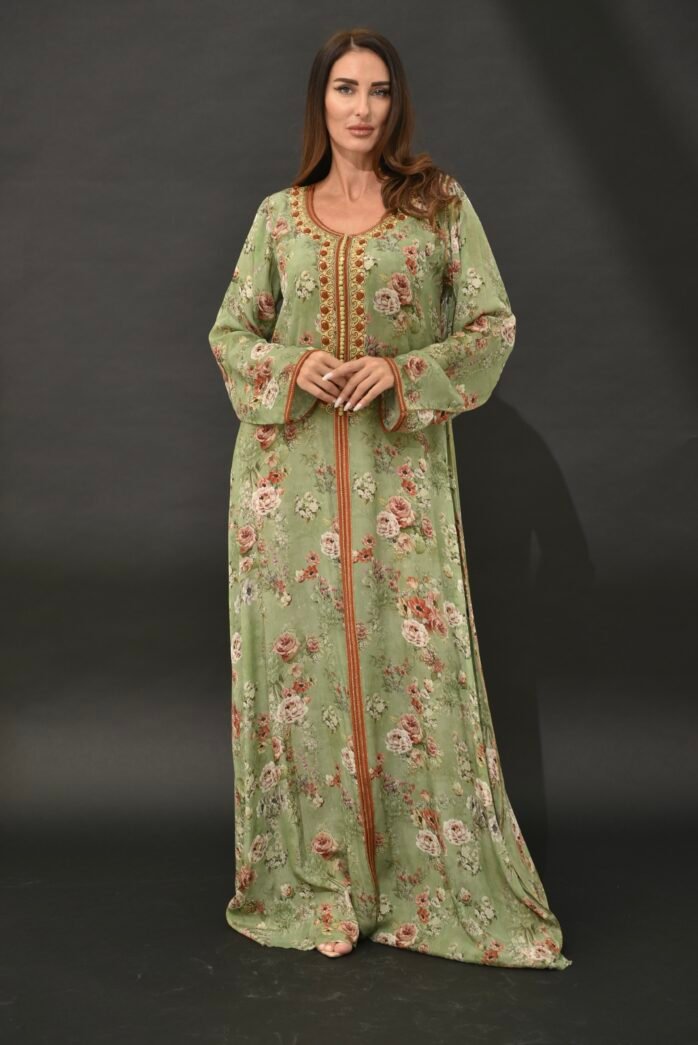 One-piece Natural Silk Kaftan-Green