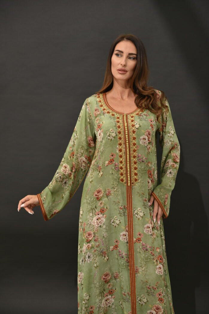 One-piece Natural Silk Kaftan-Green - Image 2