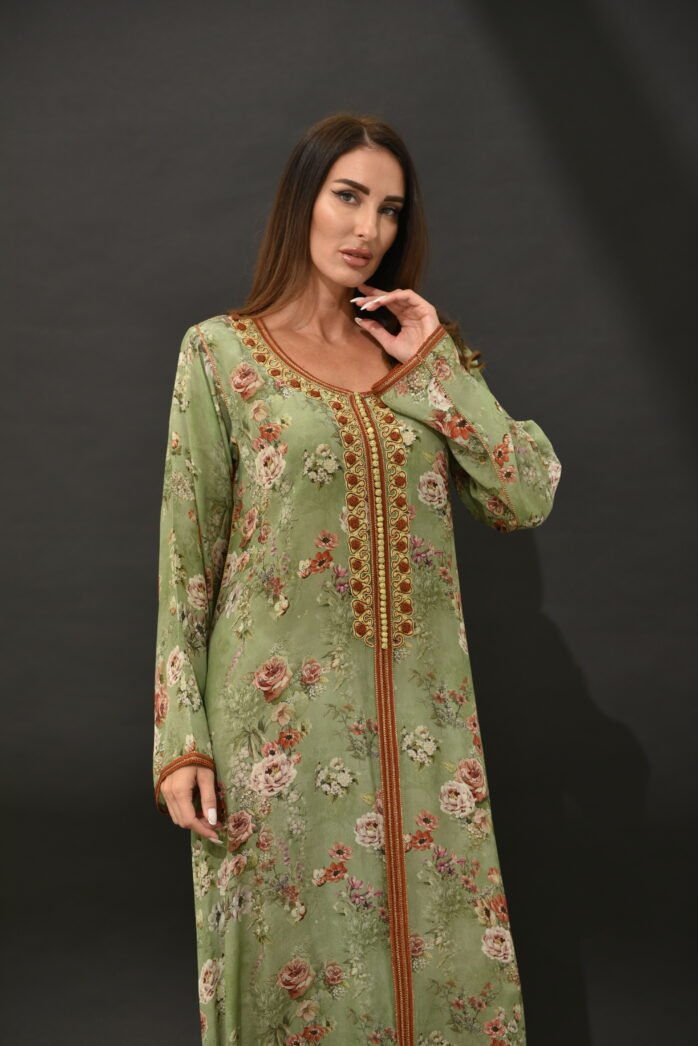 One-piece Natural Silk Kaftan-Green - Image 3