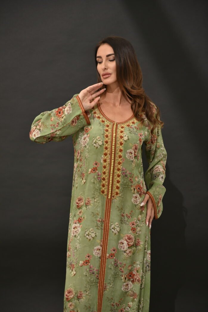 One-piece Natural Silk Kaftan-Green - Image 4