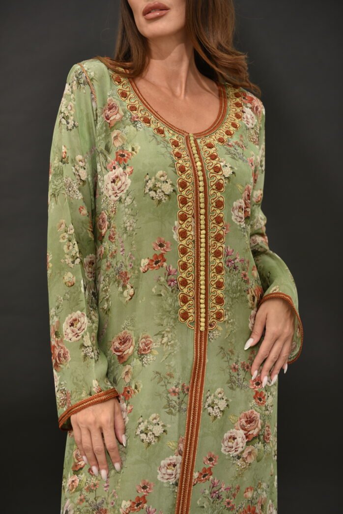 One-piece Natural Silk Kaftan-Green - Image 5