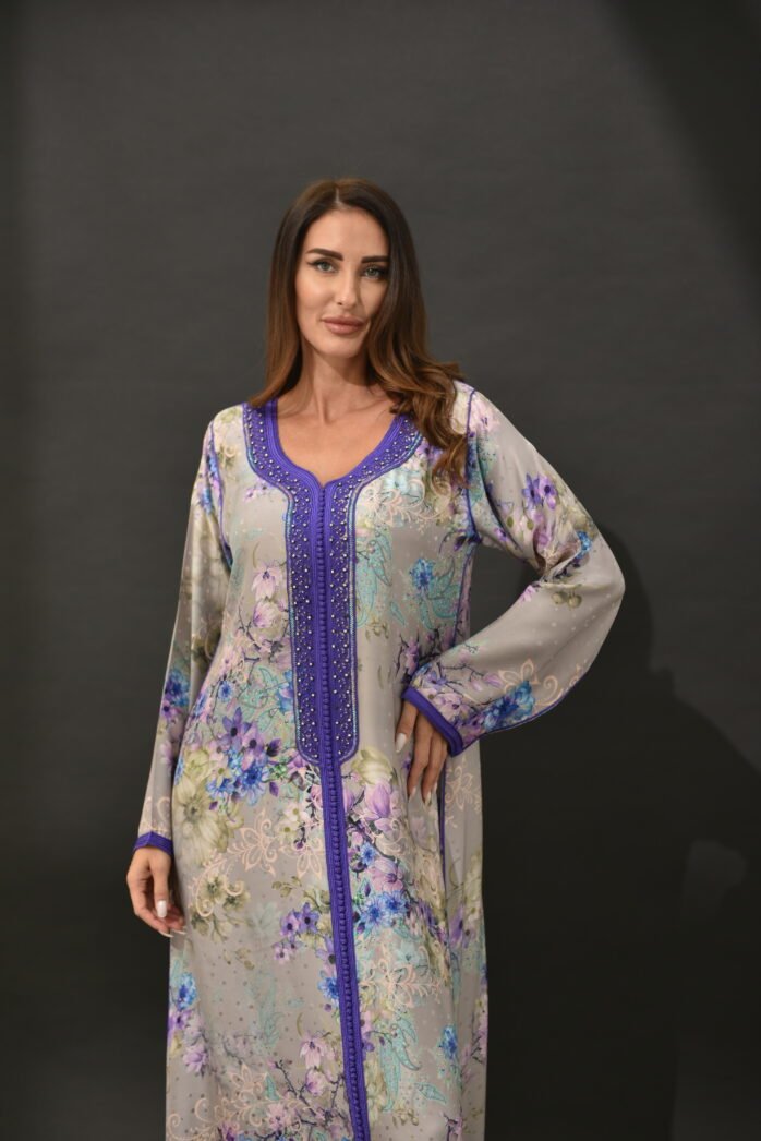 One-piece Natural Silk Kaftan-Grey - Image 2