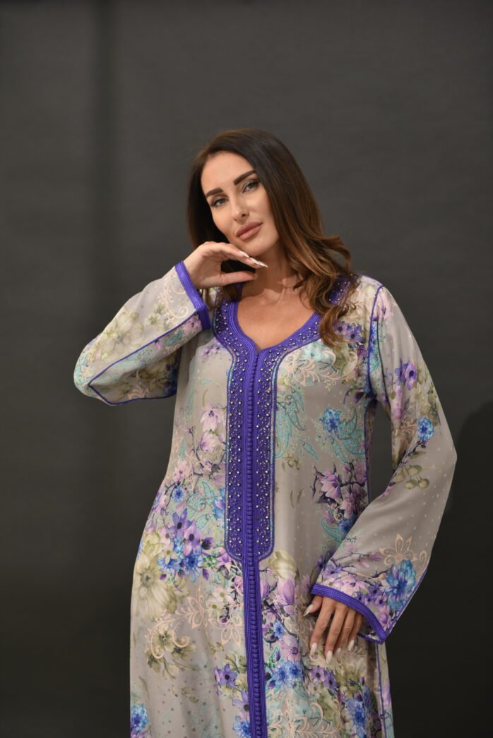 One-piece Natural Silk Kaftan-Grey - Image 4