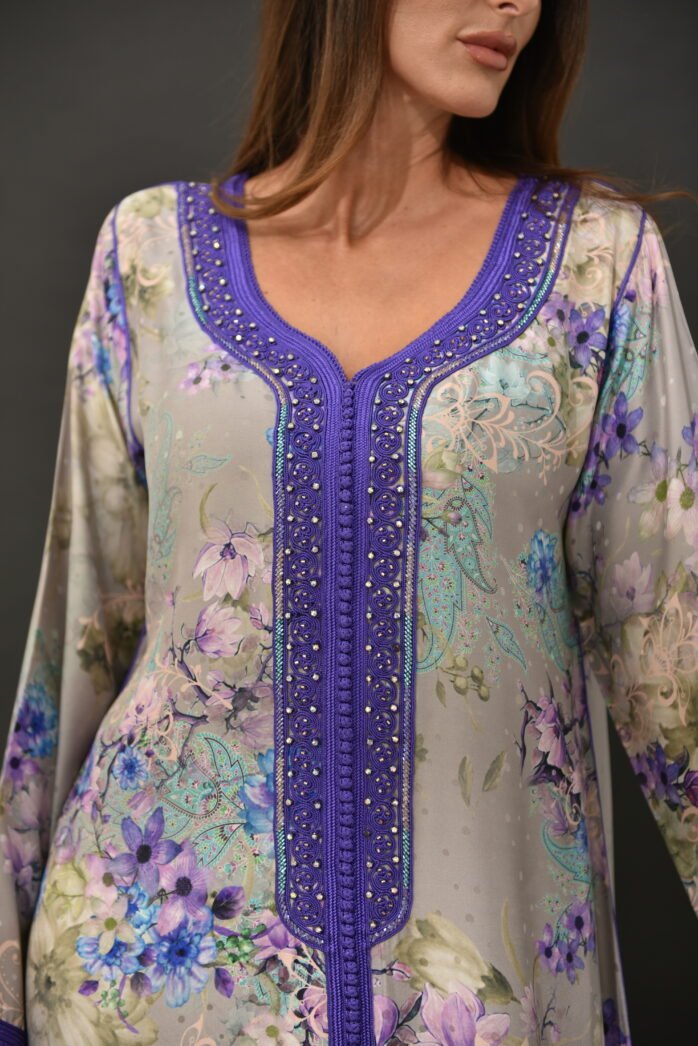 One-piece Natural Silk Kaftan-Grey - Image 5