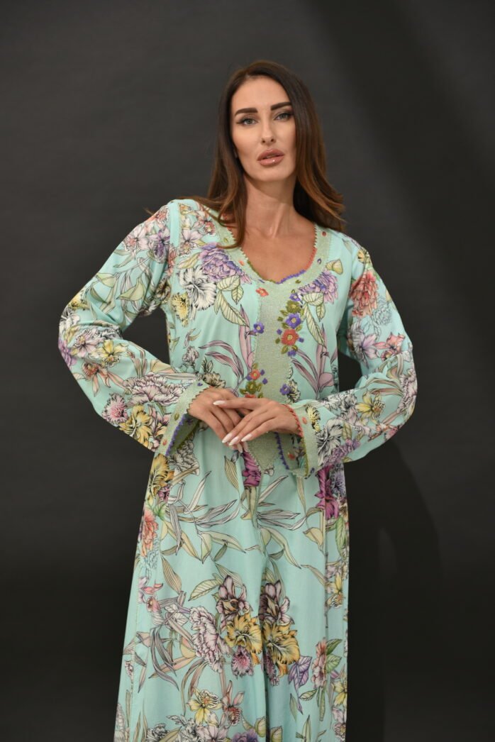 One-piece Cotton Kaftan-Turquois - Image 3