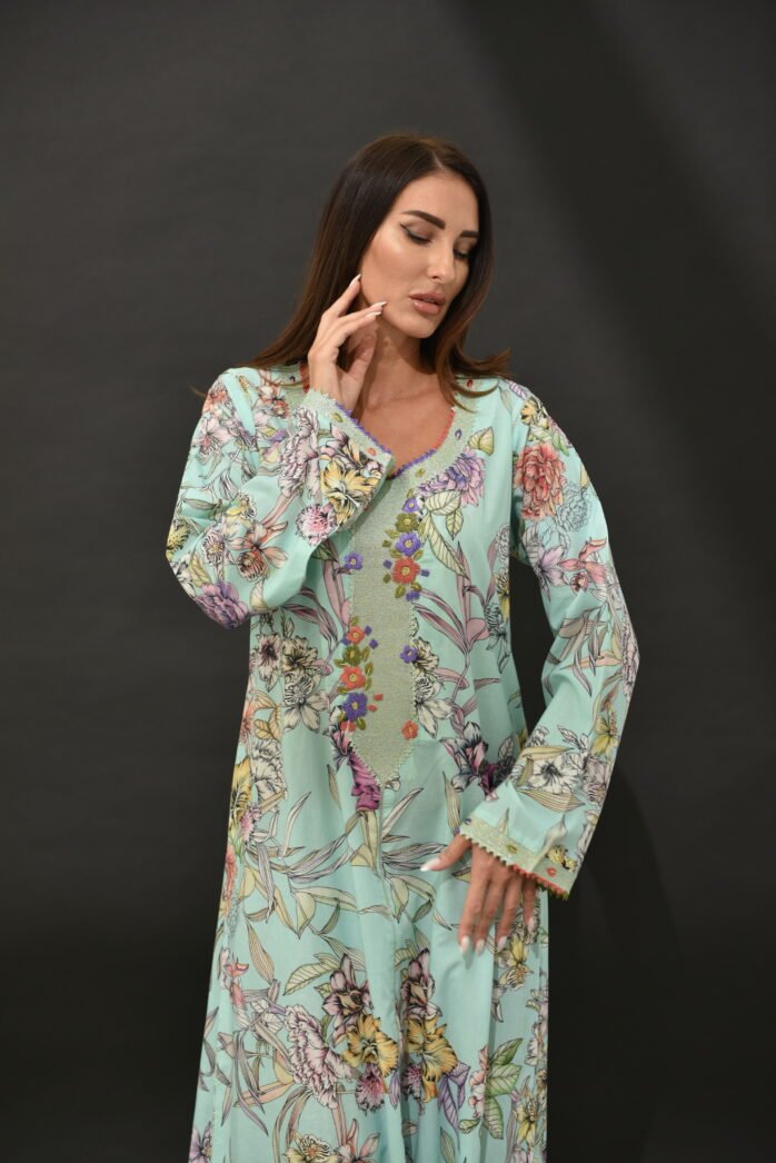 One-piece Cotton Kaftan-Turquois - Image 4