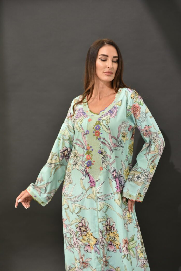 One-piece Cotton Kaftan-Turquois - Image 5