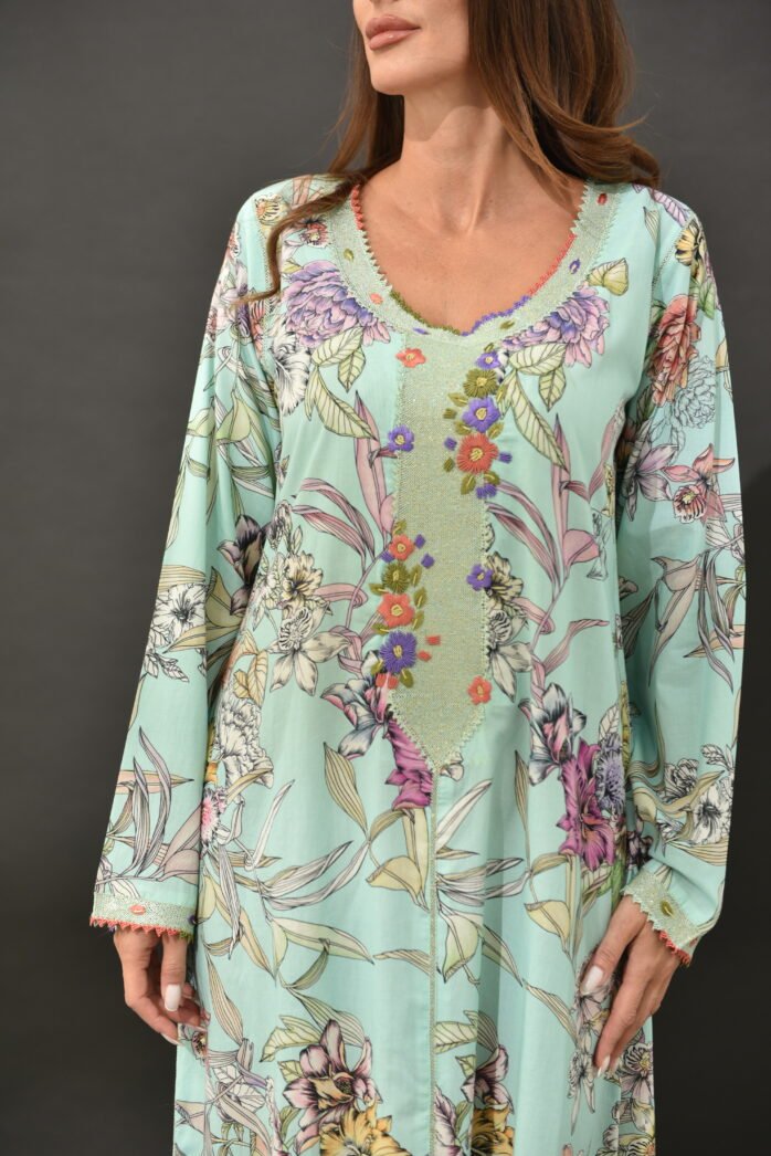 One-piece Cotton Kaftan-Turquois - Image 6