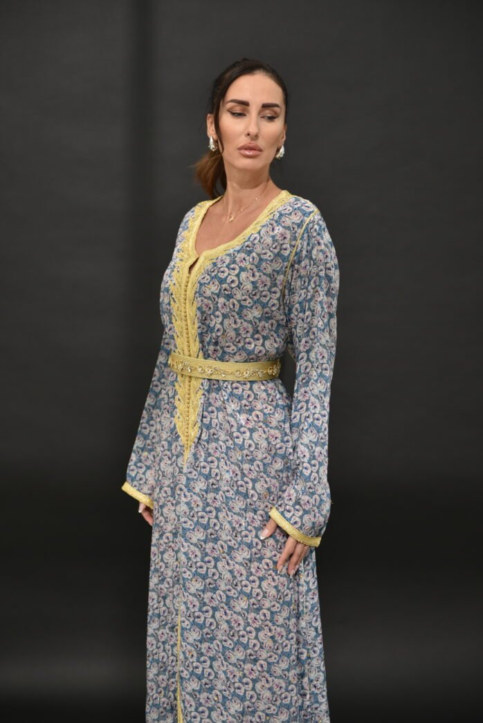 One-pieces Silk Blue & Golden Kaftan - Image 6