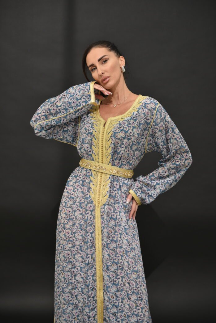 One-pieces Silk Blue & Golden Kaftan - Image 2