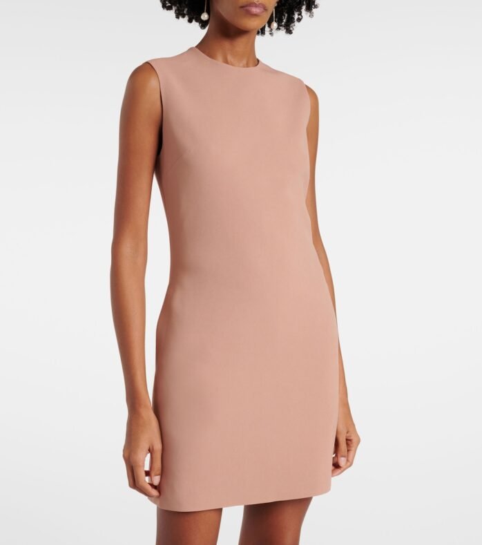Floral appliqué ruffled cady mini dress Beige - Image 5