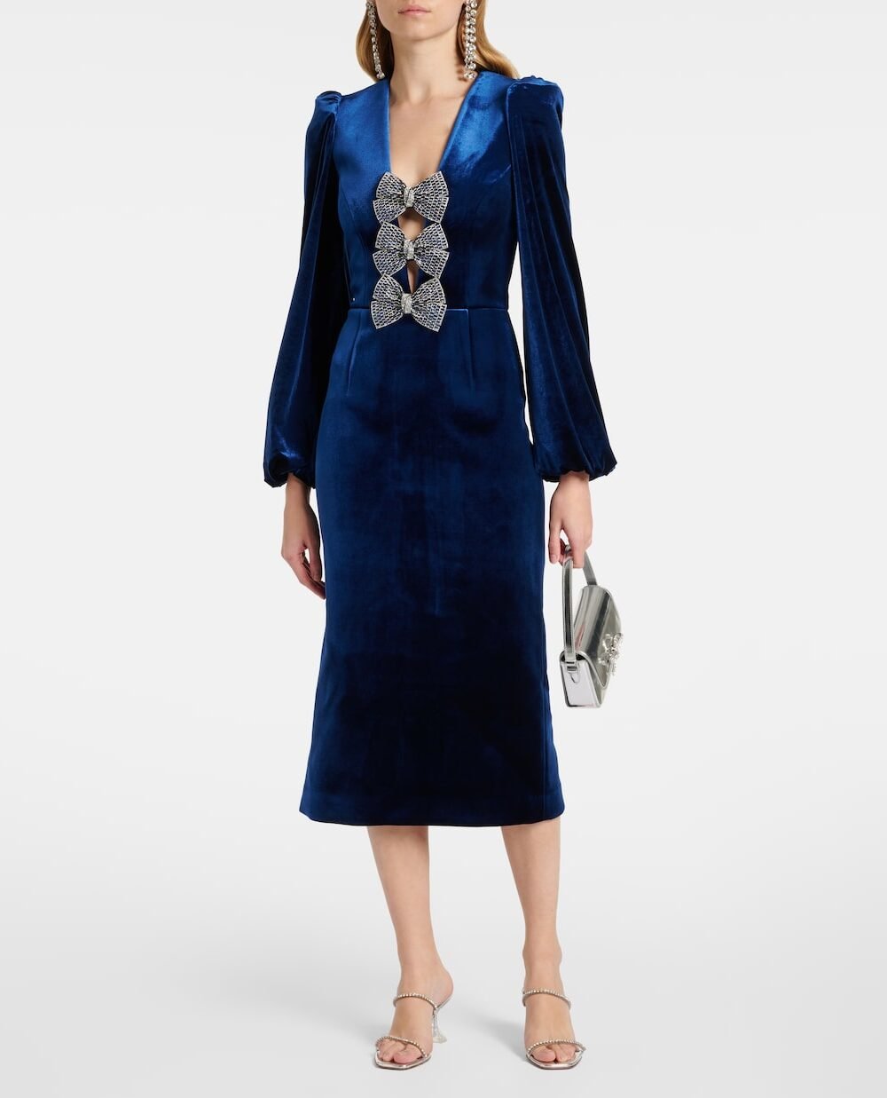 Crystal embellished velvet  midi dress Blue