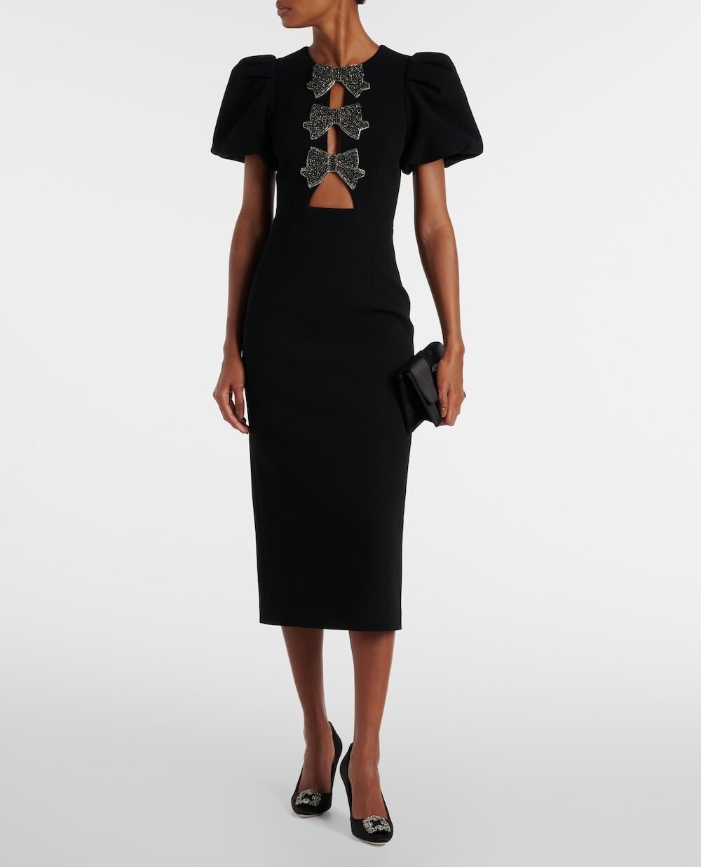 Eliana ruffled  midi dress Black